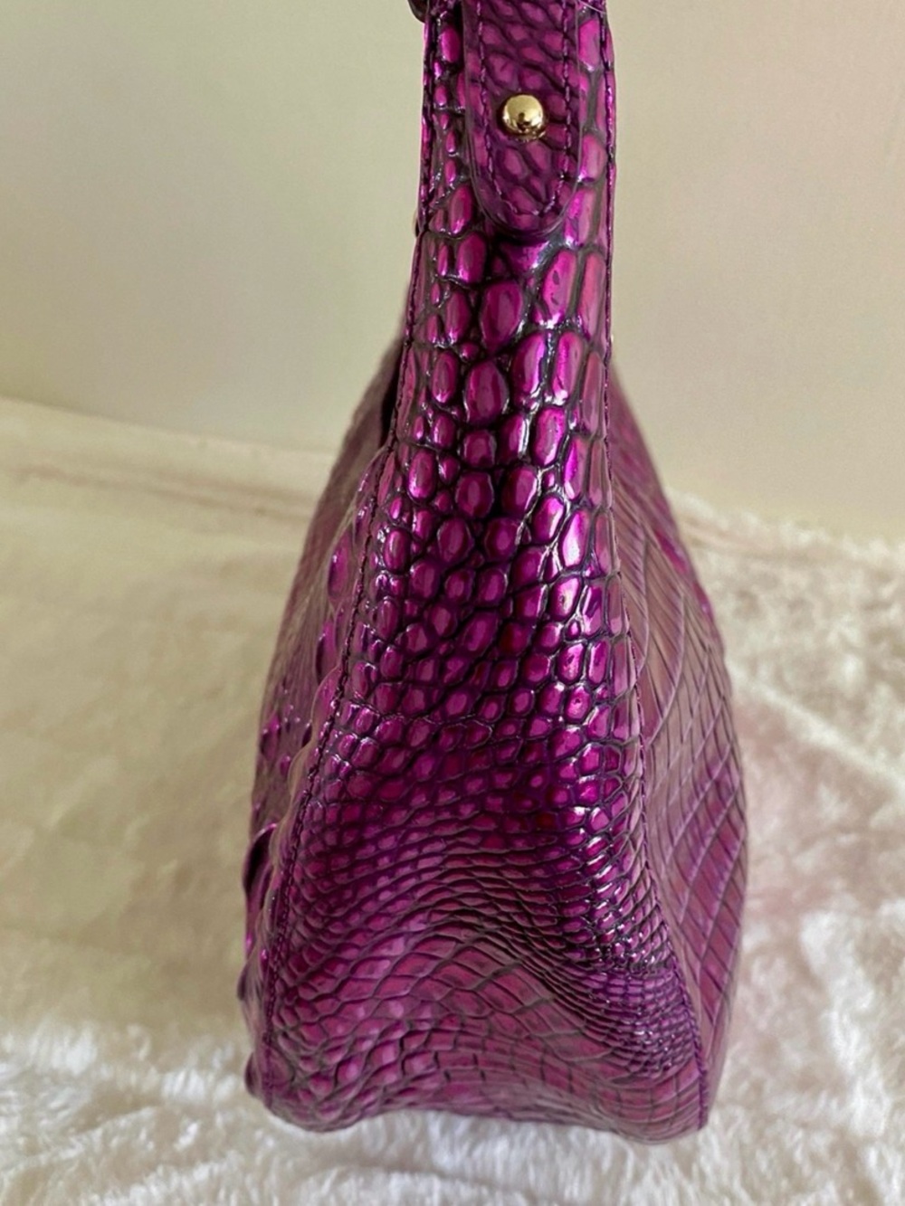 Brahmin Metallic Becka Purple Potion Croc-Embossed Melbourne Shoulder Hobo - Picture 4 of 12